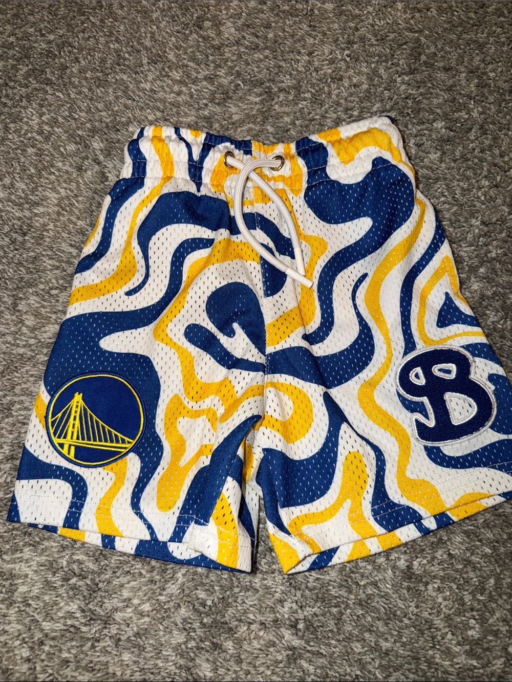 Boys Blue, Yellow & White Swirl Mesh Athletic Shorts